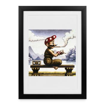 Peinture ukiyo-e d’un homme fumant. - Affiche encadrée (27 × 37 cm) - noir - Devant