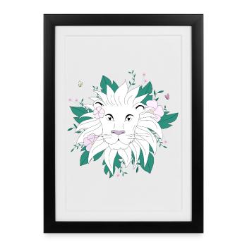 Lion botanique - Affiche encadrée (27 × 37 cm) - noir - Devant