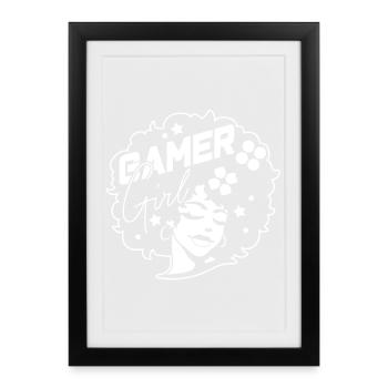 Gamer Girl Beautiful Gaming Afro Girl - Affiche encadrée (27 × 37 cm) - noir - Devant
