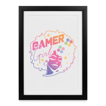 Gamer Girl Beautiful Gaming Afro Girl - Affiche encadrée (27 × 37 cm) - noir - Devant
