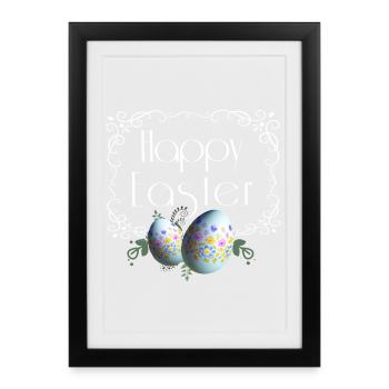 Happy Easter lettering with Easter eggs - Framed poster (27 × 37 cm) - black - Front