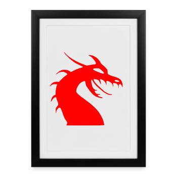 Silhouette de tête de dragon rouge - Affiche encadrée (27 × 37 cm) - noir - Devant