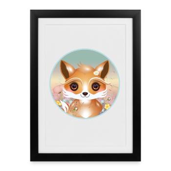 Renard mignon sur une prairie fleurie au printemps - Affiche encadrée (27 × 37 cm) - noir - Devant