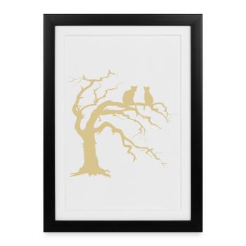 Arbre mort avec 2 silhouettes de chats - Affiche encadrée (27 × 37 cm) - noir - Devant