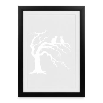 Arbre mort avec 2 silhouettes de chats - Affiche encadrée (27 × 37 cm) - noir - Devant