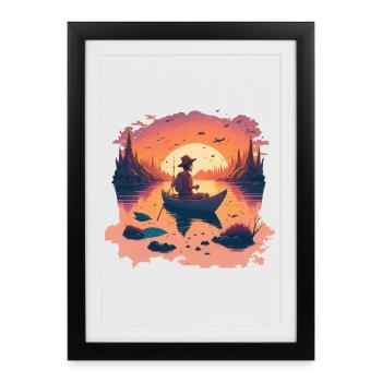 Pêcheurs en automne - Affiche encadrée (27 × 37 cm) - noir - Devant