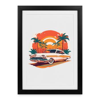 Palmiers coucher de soleil à l’américaine - Affiche encadrée (27 × 37 cm) - noir - Devant
