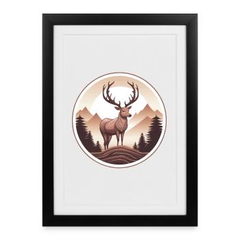 Forêt de cerfs et montagnes - Affiche encadrée (27 × 37 cm) - noir - Devant