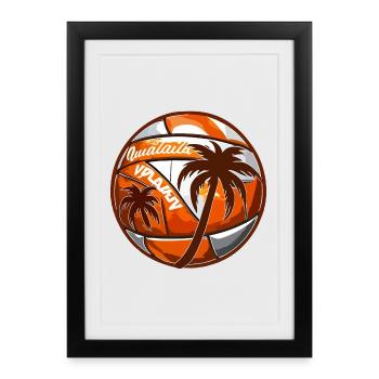 Volley-ball de plage avec palmiers - Affiche encadrée (27 × 37 cm) - noir - Devant