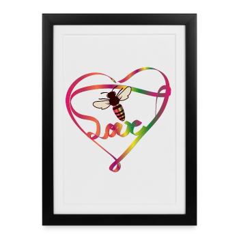 Abeille stylisée avec ruban coloré et beaucoup d’amour - Affiche encadrée (27 × 37 cm) - noir - Devant
