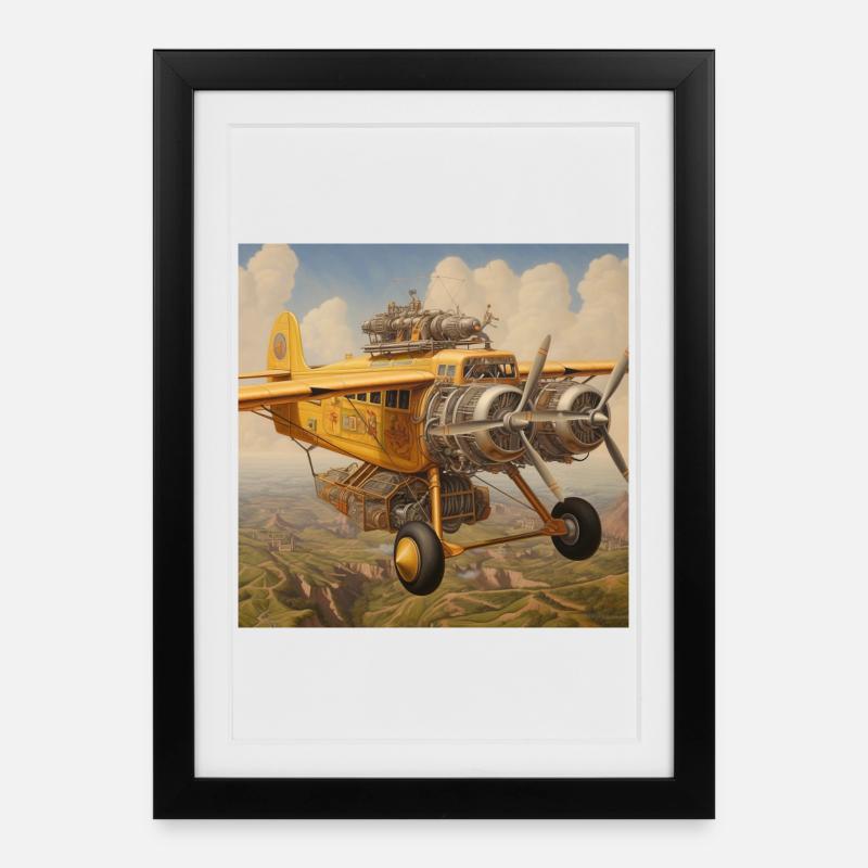 Steampunk Wolkenbomber Flugzeugkunst - Gerahmtes Poster (27 × 37 cm) - Schwarz