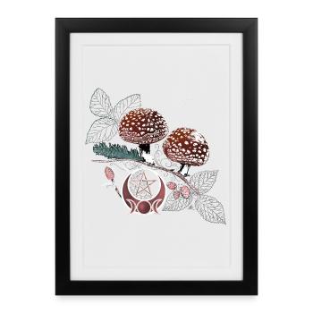 Champignon Wicca Symbole Naturel Magie Automne - Affiche encadrée (27 × 37 cm) - noir - Devant
