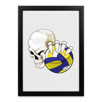 crâne joueur de volley-ball volley-ball - Affiche encadrée (27 × 37 cm) - noir - Devant
