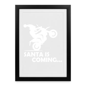 Père Noël moto motard symbole Wheelie Noël - Affiche encadrée (27 × 37 cm) - noir - Devant