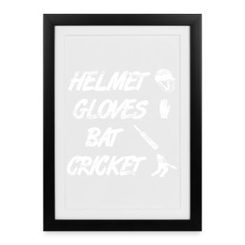 Helmet Gloves Bat Cricket - Framed poster (27 × 37 cm) - black - Front