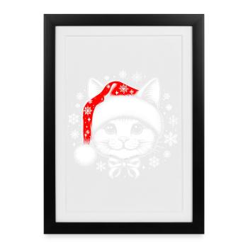 Christmas cat - Affiche encadrée (27 × 37 cm) - noir - Devant
