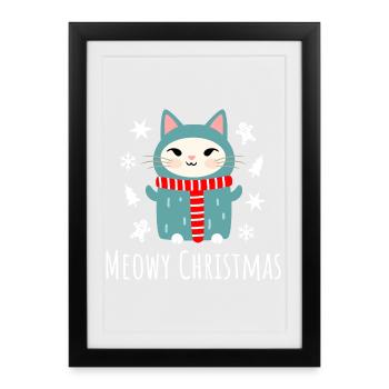 Meowy Christmas - Chat de Noël mignon - Affiche encadrée (27 × 37 cm) - noir - Devant