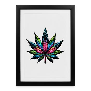Design psychédélique au néon du cannabis - Affiche encadrée (27 × 37 cm) - noir - Devant