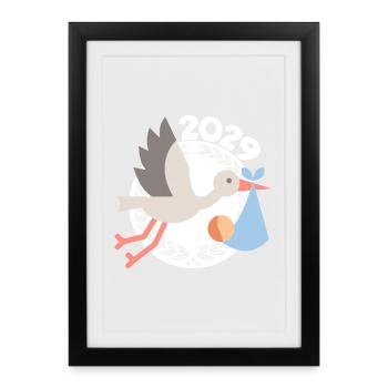 Stork with baby 2029 - Framed poster (27 × 37 cm) - black - Front
