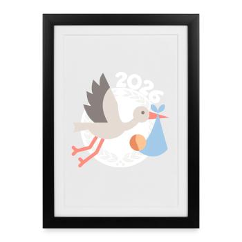 Cigogne avec bébé 2026 - Affiche encadrée (27 × 37 cm) - noir - Devant
