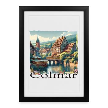 Charme de la vieille ville de Colmar et architecture de style colonial - Affiche encadrée (27 × 37 cm) - noir - Devant