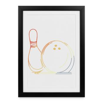 Boule de bowling et croquis de quilles - Affiche encadrée (27 × 37 cm) - noir - Devant