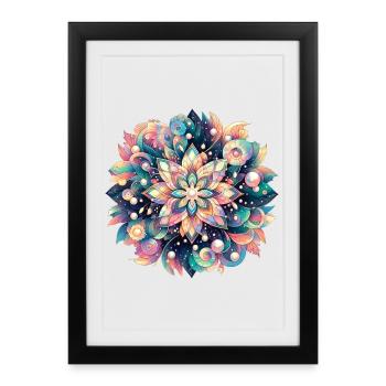 Floral Mandala Sea Deep Pastel Design - Framed poster (27 × 37 cm) - black - Front