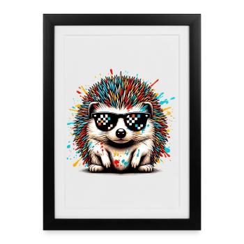 Hedgehog with sunglasses - Framed poster (27 × 37 cm) - black - Front