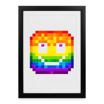 Visage pixelisé Rainbow Smile - Affiche encadrée (27 × 37 cm) - noir - Devant