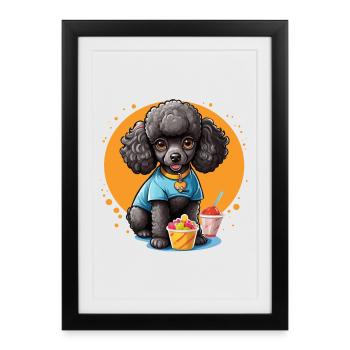 Caniche noir au dessert - Affiche encadrée (27 × 37 cm) - noir - Devant