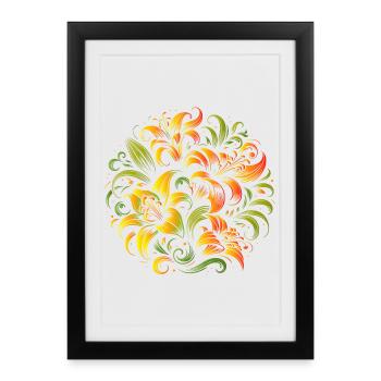 bouquet de lys coloré élégant et incurvé - Affiche encadrée (27 × 37 cm) - noir - Devant