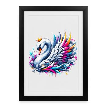 Swan with King's Crown Queen Princess Prince - Framed poster (27 × 37 cm) - black - Front