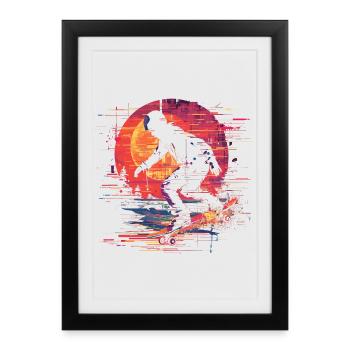 Skateboarder Pixel Art - Framed poster (27 × 37 cm) - black - Front