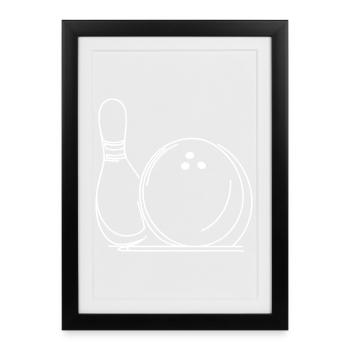 Dessin de boules de bowling et de quilles - Affiche encadrée (27 × 37 cm) - noir - Devant