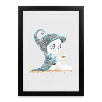 Squelette tenant plante espoir émergence - Affiche encadrée (27 × 37 cm) - noir - Devant