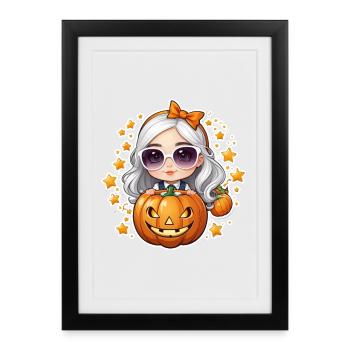 Fille à Halloween avec citrouille et étoile - Affiche encadrée (27 × 37 cm) - noir - Devant
