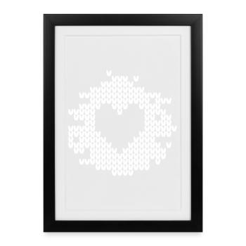 Heart Knitting Pattern Snow Christmas Xmas Love - Framed poster (27 × 37 cm) - black - Front