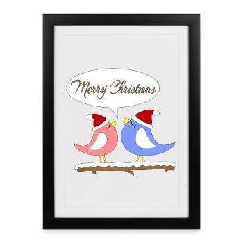 Christmas with funny birds - Framed poster (27 × 37 cm) - black - Front