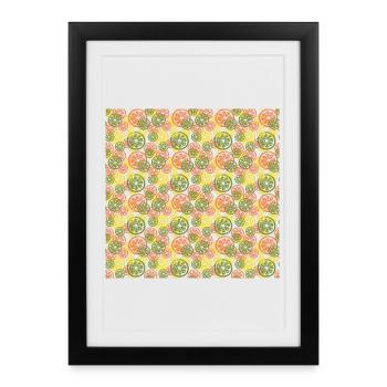 Fruit Lemon Orange Pattern - Framed poster (27 × 37 cm) - black - Front