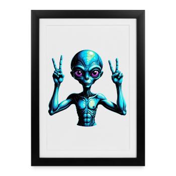Illustration futuriste du signe de paix extraterrestre - Affiche encadrée (27 × 37 cm) - noir - Devant