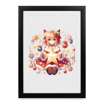 Tenue de Noël japonaise pour les fans de manga et d’anime - Affiche encadrée (27 × 37 cm) - noir - Devant