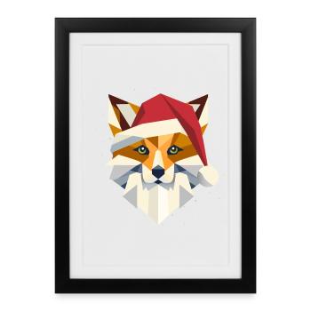 Fuchs mit Weihnachtsmütze- Kunst für die Feiertage - Gerahmtes Poster (27 × 37 cm) - Schwarz - Vorne