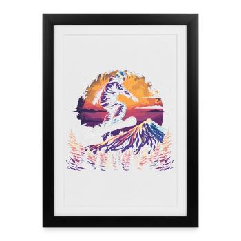 Graphique rétro snowboarder - Affiche encadrée (27 × 37 cm) - noir - Devant