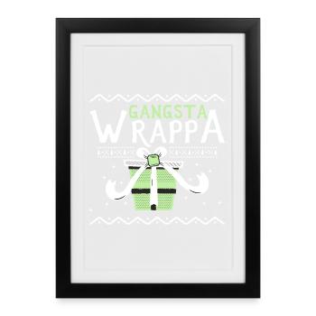Gangsta Wrappa Dictons de Noël Drôle Cadeau - Affiche encadrée (27 × 37 cm) - noir - Devant