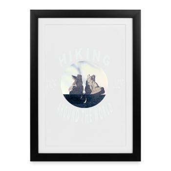 Hiking Around the World Boots Logo - Gerahmtes Poster (27 × 37 cm) - Schwarz - Vorne