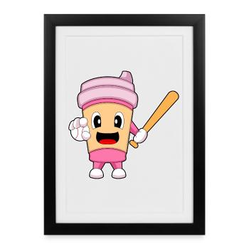 Café Baseball Batte de baseball - Affiche encadrée (27 × 37 cm) - noir - Devant