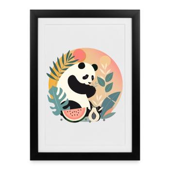 Panda avec des plantes et des fruits exotiques - Affiche encadrée (27 × 37 cm) - noir - Devant
