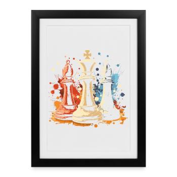 Graffiti de l’évêque et du roi des échecs - Affiche encadrée (27 × 37 cm) - noir - Devant