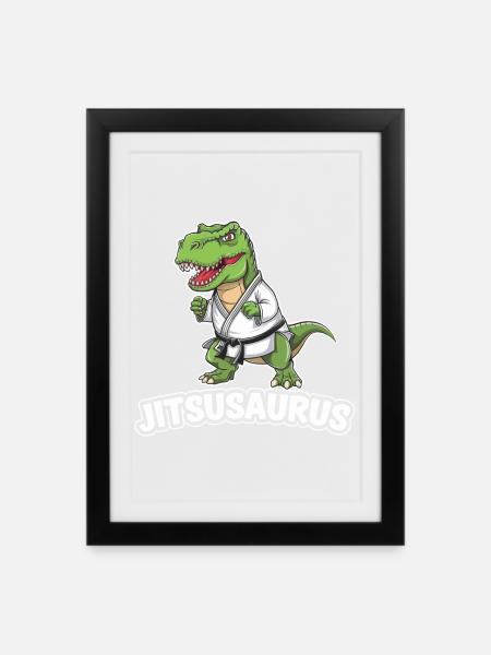 Dinosaure Jitsusaurus en équipement de Jiu-Jitsu - Affiche encadrée (27 × 37 cm) - noir