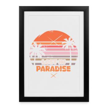 Lost in Paradise - Logo rétro des palmiers au coucher du soleil - Affiche encadrée (27 × 37 cm) - noir - Devant